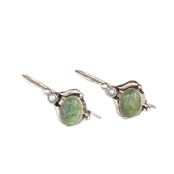 Wholesale Retro Bohemian Oval Green Synthetic Gemstone Pendant Earrings Silver Tone For Party Wear Fashion Accessory