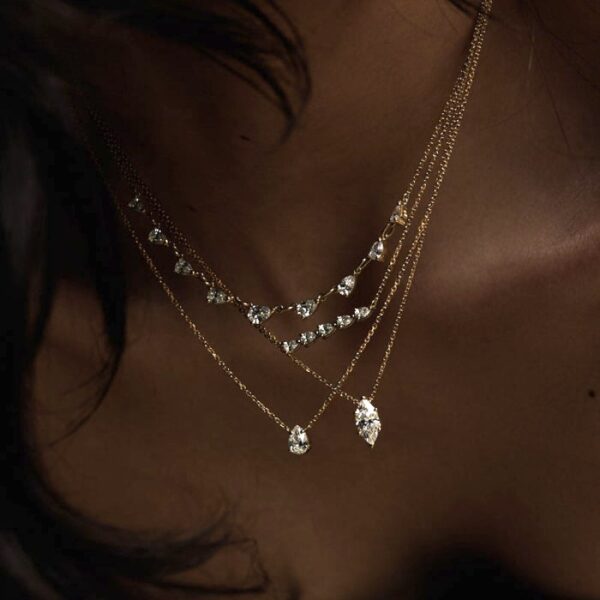 Wholesale Trendy Geometric Crystal Pendant Necklace Gold Tone Copper Base Great For Layering Party Or Gift