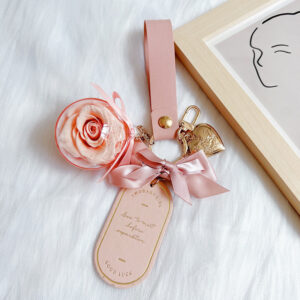 Wholesale College Style Pink Leather Keychain With Preserved Fresh Bag Charm Gift For