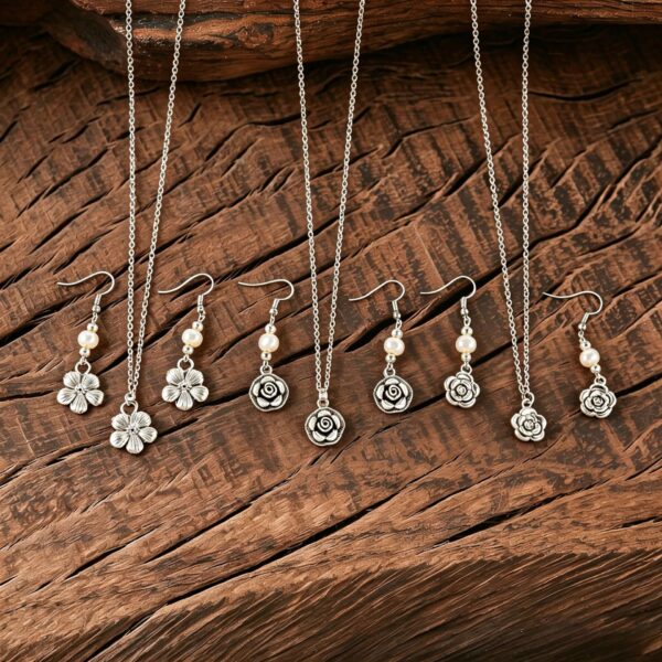 oly-f5cdb8592019e4aefd0e26b473111664 Wholesale Vintage Pendant Necklace And Earrings Set For Women Retro Floral Jewelry Accessory Resale