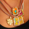 oly-f5d3c9aa6d4382254642a2d933642558 Wholesale Retro Tarot Card Pendant Necklace Copper Material Diamond Inlay Process Gemstone Jewelry Accessory Chic Gift For Casual Wear