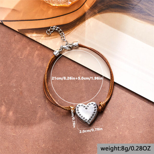 Wholesale Bohemian Retro Heart Leather Bracelet Silver Tone Metal Finish Minimalist Casual Everyday Wear