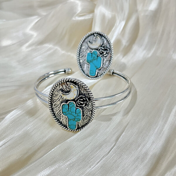 oly-f66a3152d91d4197a3049a981a1c16d7 Wholesale Vintage Moonlit Cactus Geometric Ring Adjustable Unisex Zinc Alloy Everyday Wear Gift
