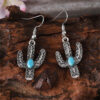 oly-f6b7cd35f45d27e7afa1ff5dc2a2ba7f Wholesale Trendy Cactus Design Turquoise Bohemian Earrings Zinc Alloy Ancient Silver Finish Fashion Jewelry Accessory