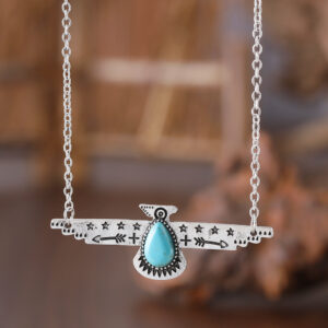 Wholesale Antique Silver Bohemian Airplane Pendant Necklace Turquoise Inlay Vintage Style Jewelry Boutique Resale