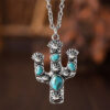 oly-f80dc5f0c399074e4cf456444b7fce9d Wholesale Retro Bohemian Turquoise Cactus Earrings And Necklace Set Zinc Alloy Ethnic Jewelry Fashion Accessory For Everyday Wear