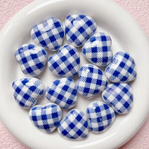 08-blue plaid love heart / Size is about 29mm, hole diameter is about 3.5mm