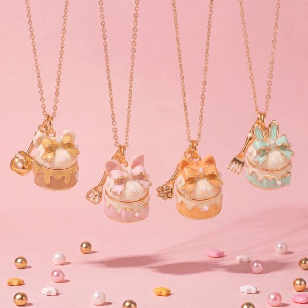Wholesale Fashion Cake Shaped Openable Bow Pendant Necklace Copper Electroplated Jewelry Accessory Boutique Gift