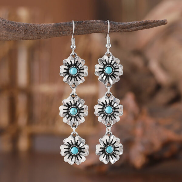 oly-f954e685e9a35cee9fa0dddd57e24044 Wholesale Vintage Turquoise Small Flower Bracelet Earrings Set Zinc Alloy Electroplated Finish Trendy Jewelry Accessory For Party Or Gift