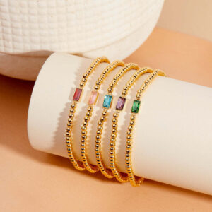 Wholesale Stainless Steel Birthstone Bracelet For Women Geometric Bead Chain March Birthstone Fashion Jewelry Gift