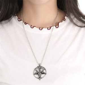 oly-f9d533de819b41096a4fd3d9ea8f10c5 Wholesale Vintage Pan God Sheep Head Pentagram Pendant Necklace Stylish Round Chain Jewelry Accessory Gift