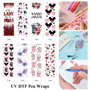 Wholesale 2/8/16pcs Cartoon Mouse Alien Kitten Character Love Heart Print Pen and Bookmark Stickers UV DTF Wraps OLY Exclusive