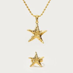 Wholesale Electroplating Copper Starfish Jewelry Set Necklace Earrings Ring Ocean Beach Summer Fashion Accessory For Women Party Gift