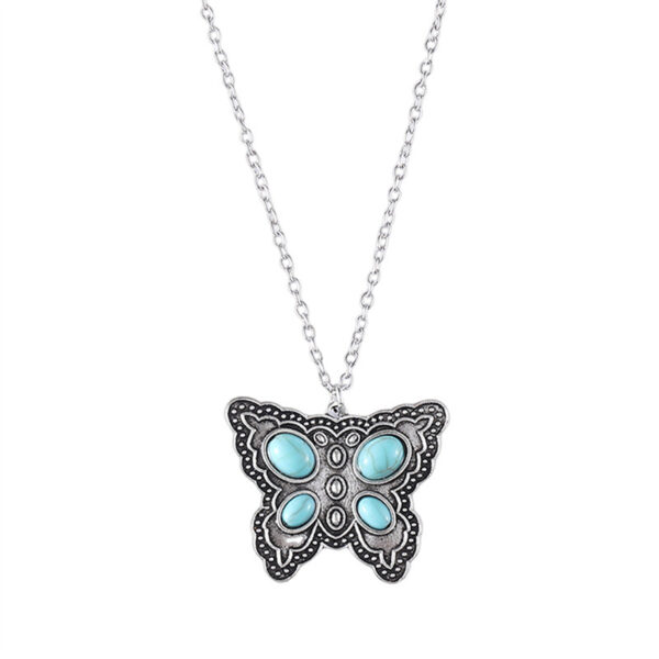 oly-fb70a1c5279c5746f5e089feaf6af3e7 Wholesale Vintage Bohemian Turquoise Butterfly Necklace Zinc Alloy Layering Jewelry Casual Sweater Chain For Everyday Wear