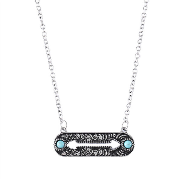 oly-fc33df7f4039b8f192e914f7758926ca Wholesale Vintage Turquoise Arrow Pendant Necklace With Antique Silver Finish And Geometric Hollow Design A Trendy Jewelry Accessory
