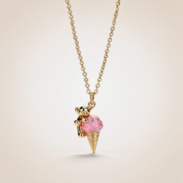 Wholesale Cute Bear Ice Cream Pendant Electroplating Copper Necklace Silver Two Tone Casual Fashion Jewelry Accessory