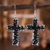 Wholesale Zinc Alloy Hip Hop Cross Jewelry Set Black Lava Texture Necklace And Earrings For Women Stylish Party Gift