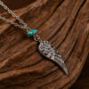 oly-fda5ad26deef35436c23f7852c91c3f0 Wholesale Vintage Distressed Angel Wing Pendant Necklace With Green Gemstone Fashion Jewelry Accessory Gift For Women Boutique Resale
