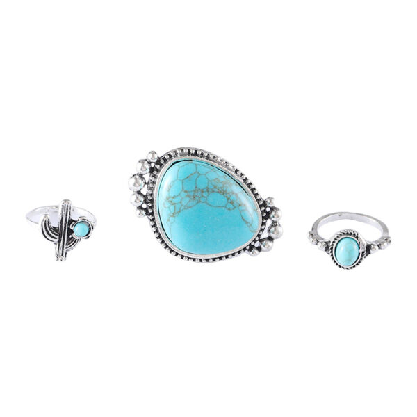 Wholesale Vintage Bohemian Turquoise Ring Set Zinc Alloy Flower Design Women S Jewelry Accessory Three Piece Set For Gift Resale