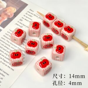 02-pink plaid apple / Size is about 14mm, hole diameter is about 4mm