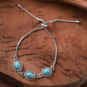 Wholesale Zinc Alloy Turquoise Oval Adjustable Bracelet Ethnic Ancient Silver Jewelry Accessory For Women Everyday Wear Gift