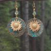 oly-fe979c55c7a9cb945d4448e3a4b1197f Wholesale Retro Bohemian Sunflower Earrings Alloy Double Layer Vintage Jewelry Accessory Party Gift