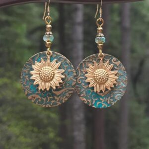 Wholesale Retro Bohemian Sunflower Earrings Alloy Double Layer Vintage Jewelry Accessory Party Gift