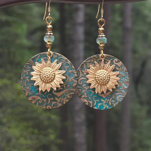 oly-fe979c55c7a9cb945d4448e3a4b1197f Wholesale Retro Bohemian Sunflower Earrings Alloy Double Layer Vintage Jewelry Accessory Party Gift