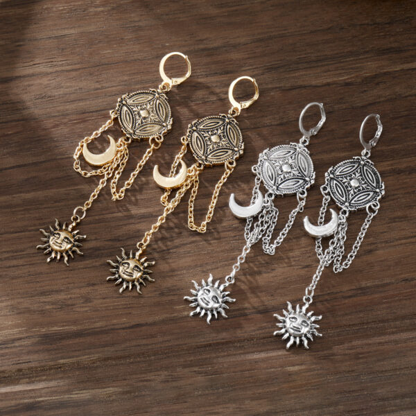 Wholesale Retro Sun Moon Tassel Earrings Silver Zinc Alloy Minimalist Women S Fashion Jewelry Gift Resale