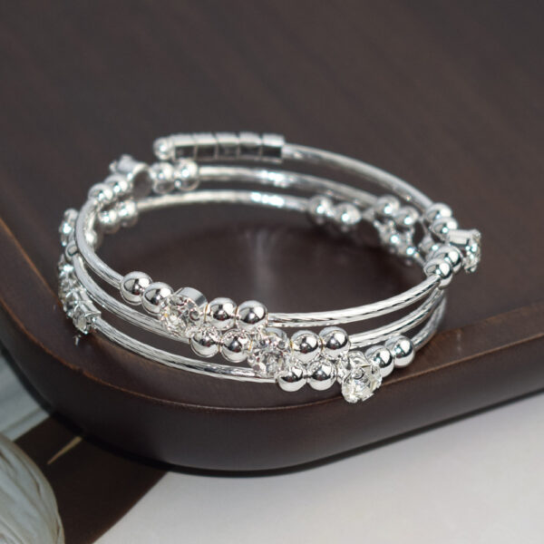 Wholesale Chic 3 Row Rhinestone Open Bangle Bracelet Electroplated Silver Cuff Women S Fashion Jewelry Gift Accessory