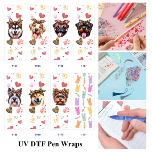 Wholesale 2/8/16pcs Cute Dog Leopard Bow Paw Print Heart Bunny Carrot Print Pen and Bookmark Stickers UV DTF Wraps