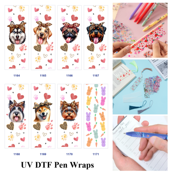 oly-ff3e0f7fe82688e7c3c8c6943b77f043 Wholesale 2/8/16pcs Cute Dog Leopard Bow Paw Print Heart Bunny Carrot Print Pen and Bookmark Stickers UV DTF Wraps