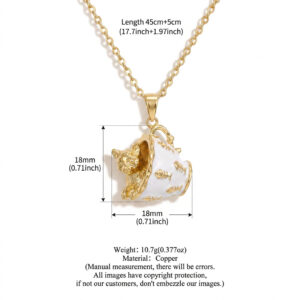 Teacup cat gold necklace