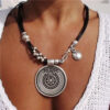 Wholesale Bohemian Round Disc Alloy Pendant Necklace Chic Fashion Accessory Gift For Boutique Resale